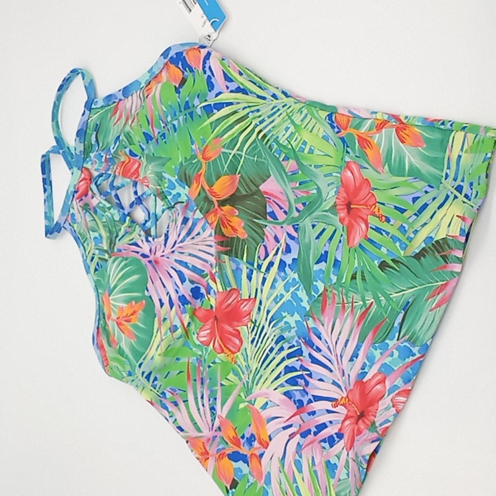 BLEU Rod Beattie Tropical Flight Key Hole High Neck Tankini Top Multicolor 8